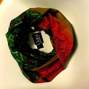 Green Infinity scarf made from recycled saris.